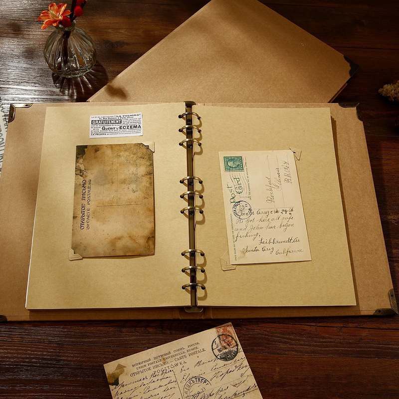 牛皮纸手账本学生女生活简约家庭笔记本儿童古风空白复古风贴纸页