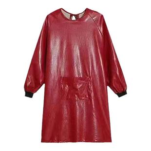 皮大褂罩衣软皮围裙防水防油加绒家用厨房餐饮长袖反穿衣男女护衣