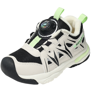 百丽童鞋冬季加绒保暖运动鞋男童轻便软底跑步鞋旋转扣宝宝老爹鞋