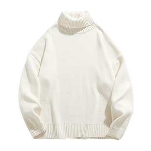 男士白色高领毛衣男冬季慵懒2025新款针织衫宽松外套上衣长袖线衣