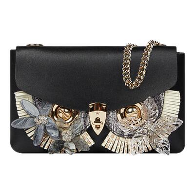 WANACCESSORY万蔻ALIAS系列牛皮双面双色猫头鹰换脸单肩斜挎包黑