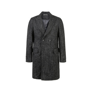 Zegna SS24  西装领 羊毛 双排扣 中长款 大衣 男款 深灰色