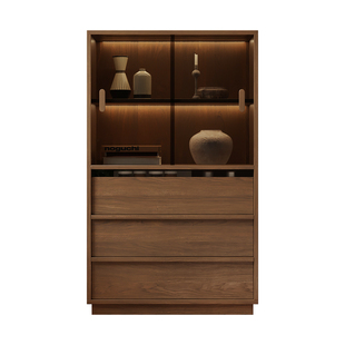 实木餐厅边柜抽屉柜中古风胡桃木移门斗柜客厅骨骼线展示柜定制柜