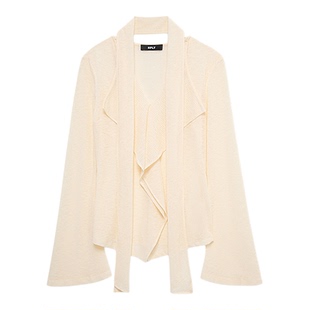 【明星同款】HPLY荷比俪2025秋新款女V领飘带荷叶边优雅款针织衫