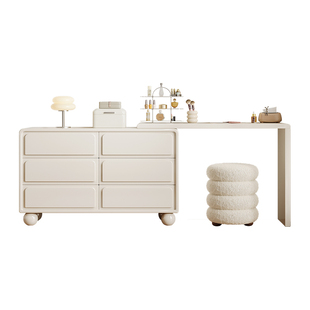 泡芙梳妆台斗柜一体实木现代卧室简约2025新款化妆桌收纳柜储物柜