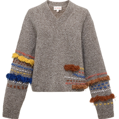 雅莹羊毛流苏v领针织衫毛衣