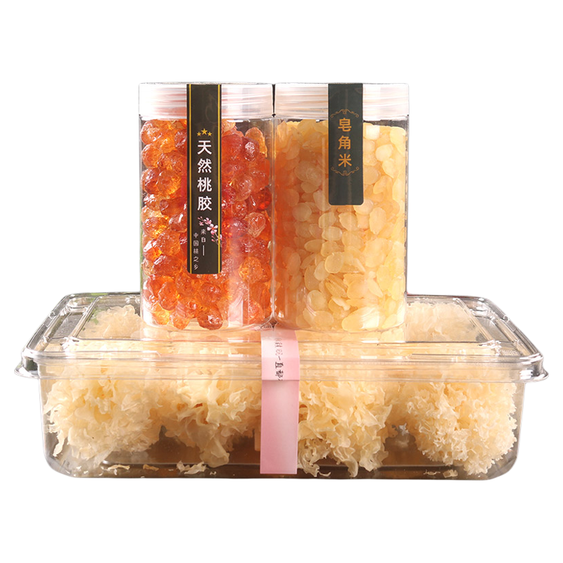 桃胶皂角米椴木银耳组合装600g罐装无杂质云南天然非特级野外深山