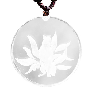 天然白水晶九尾狐吊坠内雕刻凤九狐狸守护爱情饰品情侣闺蜜项链坠