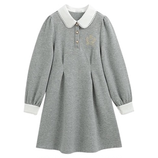 英氏女童连衣裙2026早春新款大童polo领学院风公主裙春秋洋气裙子