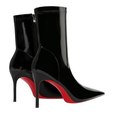 缪南黑色漆皮高跟靴子女秋冬2025爆款洋气尖头网红瘦瘦靴细跟短靴