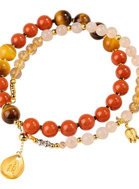 五台山满肉柿子红南红五行手串虎眼石金发晶水晶手链2026年新款女