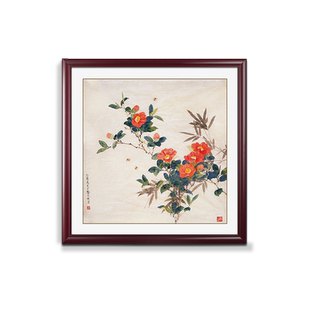 名家龚文桢花鸟国画客厅书房茶室餐厅玄关装饰画茶花梅花方画壁画