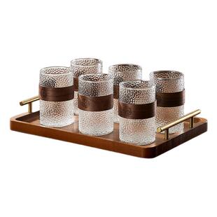 锤纹玻璃杯子家用客厅木圈不烫手喝水杯套装防爆耐高温待客水具壶