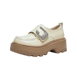 HR赫莲娜厚底乐福鞋2026春季新款金属水钻方扣魔术贴真皮时尚单鞋