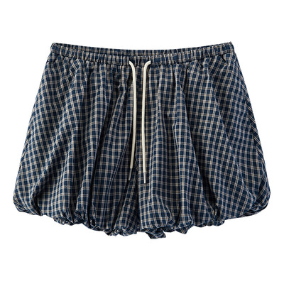 森马复古宽松格子花苞休闲裤女