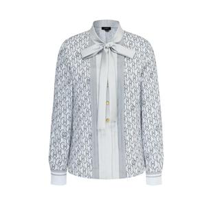 Scofield女装蝴蝶结飘带领压褶雪纺衫优雅锁链logo印花衬衫秋季