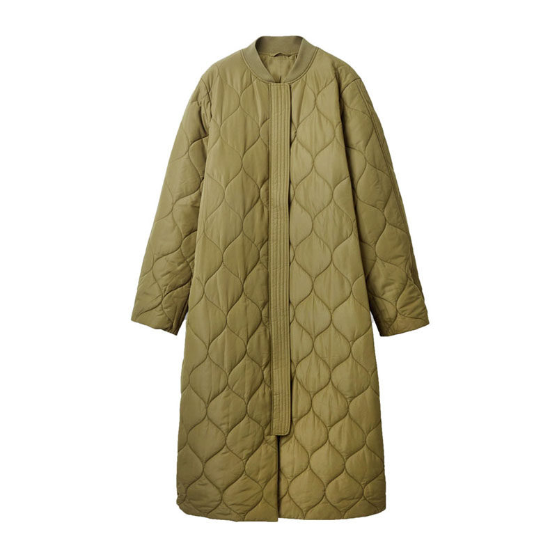 极简通勤军绿色休闲风绗缝棉服