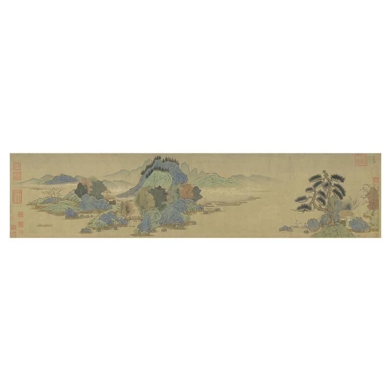 钱选幽居图卷名家青绿山水画作真迹微喷复制临摹学习画稿