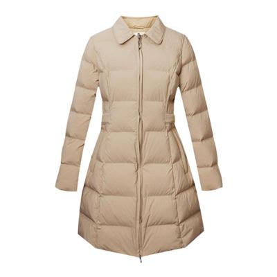 原创织带拼接收腰中长款羽绒棉服