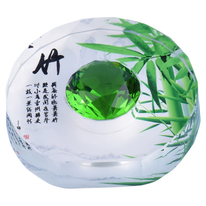 中式水晶玻璃镇纸圆形钻石桌面书法用品国风镇尺压纸家用装饰摆件