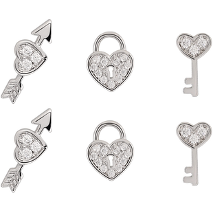 ona三件套心锁耳钉女精致小巧多耳洞佩戴耳坠925银针养耳洞耳饰品