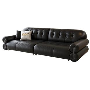 政府补贴DDC黑色真皮沙发客厅2025新款头层牛皮沙发复古风新款