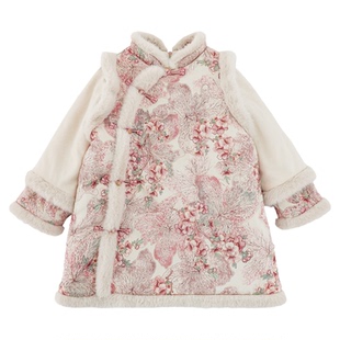 幼悠女童2025冬季新款中式立领斜襟旗袍裙加厚保暖女孩拜年裙子潮