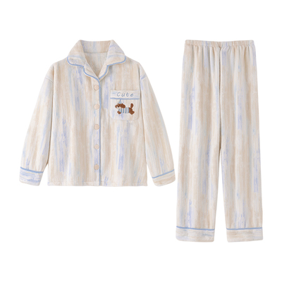 儿童法兰绒睡衣男童加厚秋冬季中大童熊猫宝宝青少年珊瑚绒家居服