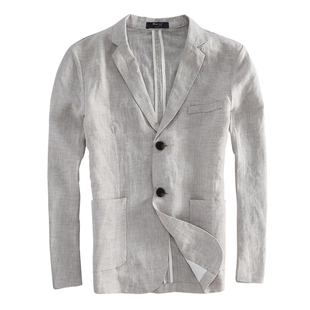 汉絮春季亚麻小西装男士休闲外套修身款单西麻料小西服青年男上衣