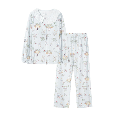 月子服纯棉吸汗带胸垫哺乳睡衣