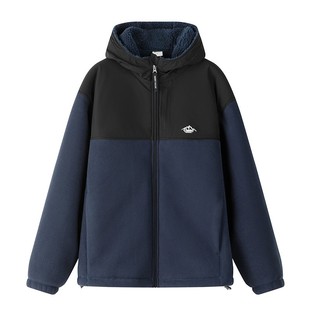 兔先森冬季双面摇粒绒撞色拼接棉服男士连帽加厚抗寒保暖拉链外套