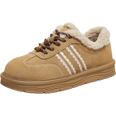 TATA他她棉鞋2025冬季厚底板鞋加绒毛毛德训鞋休闲平底鞋CUD01DM5