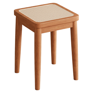 实木藤编凳子可叠放原木方凳餐桌木头板凳中式椅子餐厅备用高凳子