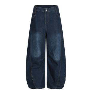 期望Studio背后刺绣拼接弯刀裤牛仔裤男女美式复古做旧宽松阔腿裤