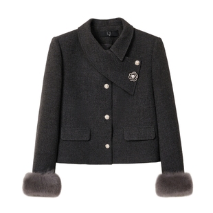 蓝语大码女装90白鸭绒羽绒外套冬季保暖气质狐狸毛呢子半身裙套装