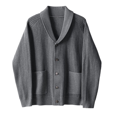 LUUD 极简通勤风青果领针织开衫男冬提花肌理定制树脂扣毛衣外套