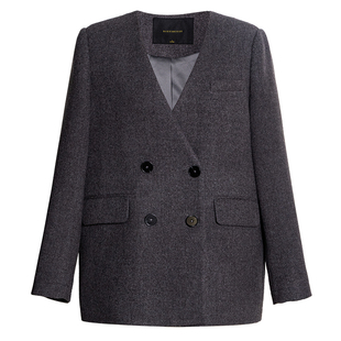 罗衣淡人高知老钱风毛呢外套女职场穿搭极简风灰色廓形西装13158