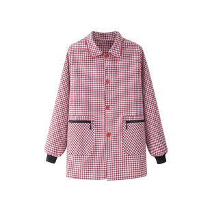 格子短款棉布正穿罩衣厨房家用长袖围裙上班干活防污带袖工作服女