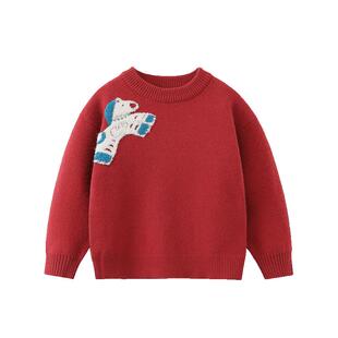 [骏马福裳]齐齐熊宝宝毛衣红色冬款男童上衣打底新年儿童拜年服女