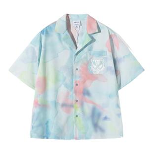 tokidoki潮牌晕染印花短袖衬衫男女夏季新款情侣休闲度假风穿搭