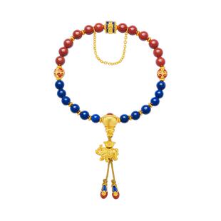 周大生腕美平安泰山大象黄金青金石手串情侣款玛瑙手链新年礼物