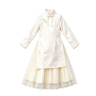 新中式女童旗袍礼服长袖女孩国风唐装连衣裙儿童复古汉服裙子春秋