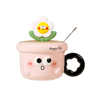 可爱陶瓷马克杯带盖带勺子高颜值ins风水杯家用杯子办公室咖啡杯