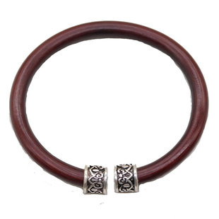 天藤记925纯银鸡血藤手镯 孤品西藏男女款有节无节情侣款木藤镯