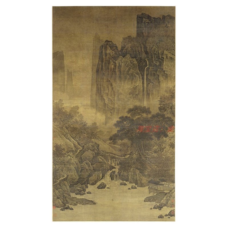 南宋萧照秋山红树图微喷立轴