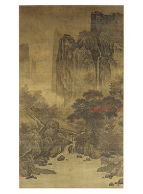南宋萧照秋山红树图微喷立轴