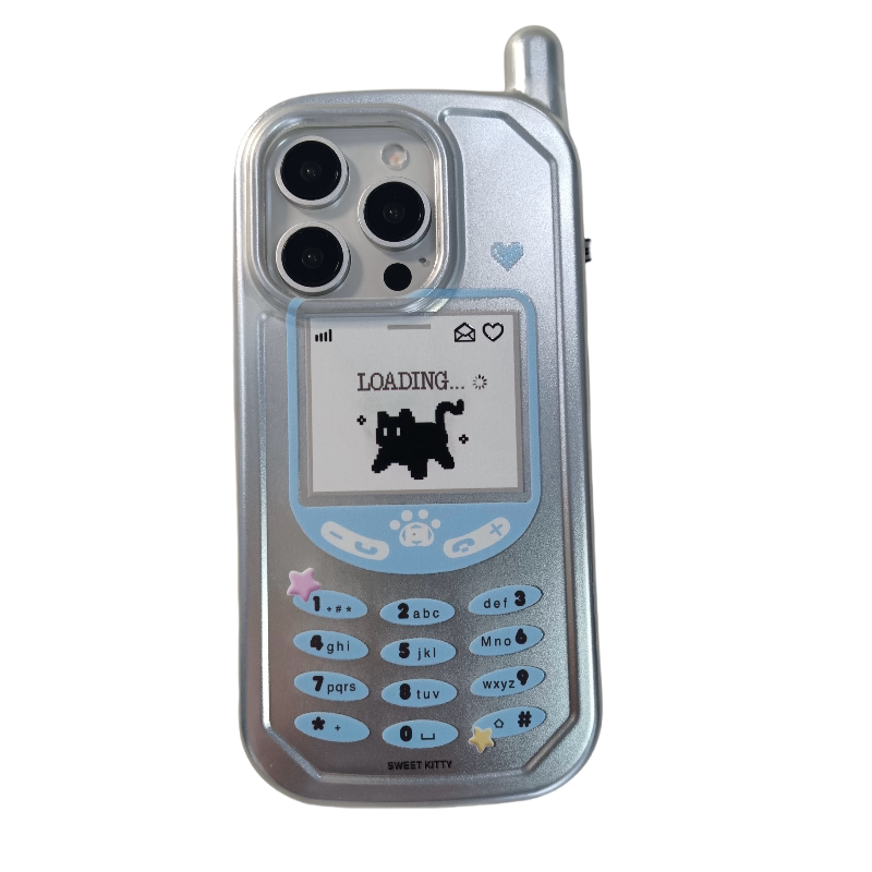 日韩风大哥大电镀银猫咪适用苹果18ProMax手机壳带链条iPhone17新款16pro小众女款14防摔15PRO硅胶全