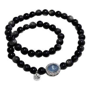 贝奇手作· 海蓝宝盒子 银曜石白水晶双圈手串 清新净化好运