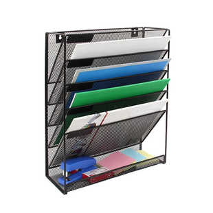 壁挂式A3文件收纳架金属六层a4文件夹书本多层桌面工位置物架挂墙