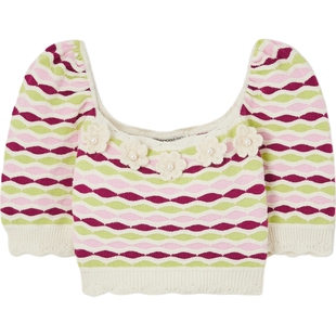 【38开门红】Alessandra Rich 秋冬女羊毛边饰棉质混纺针织衫